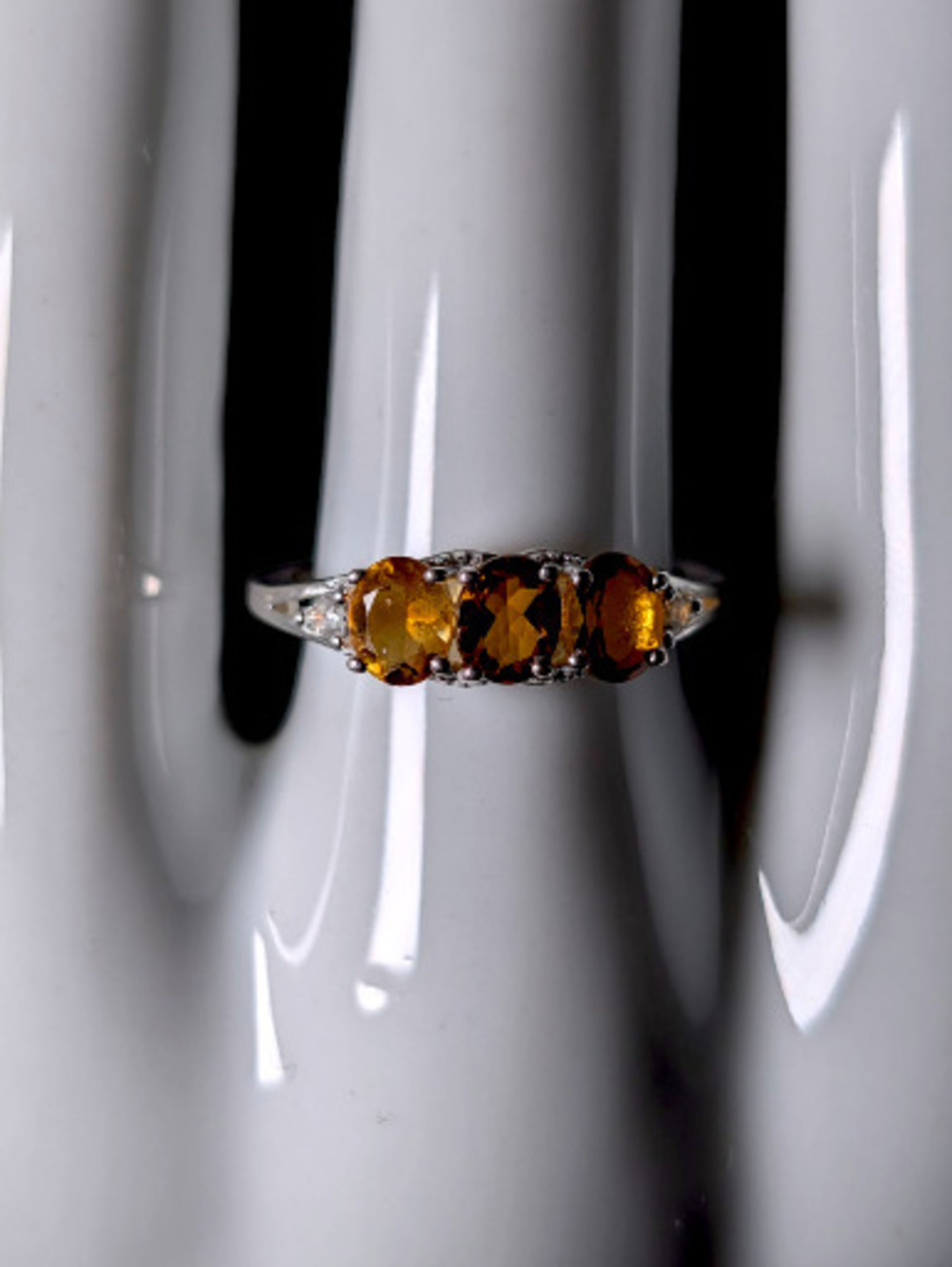 Vintage Oval Cut Three Stone Genuine Golden Citrine with White Topaz